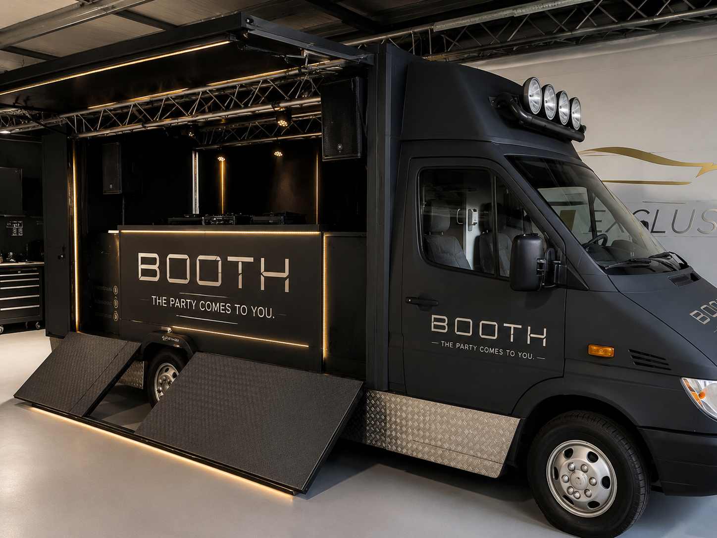 The BOOTH truck opened into a DJ booth and stage